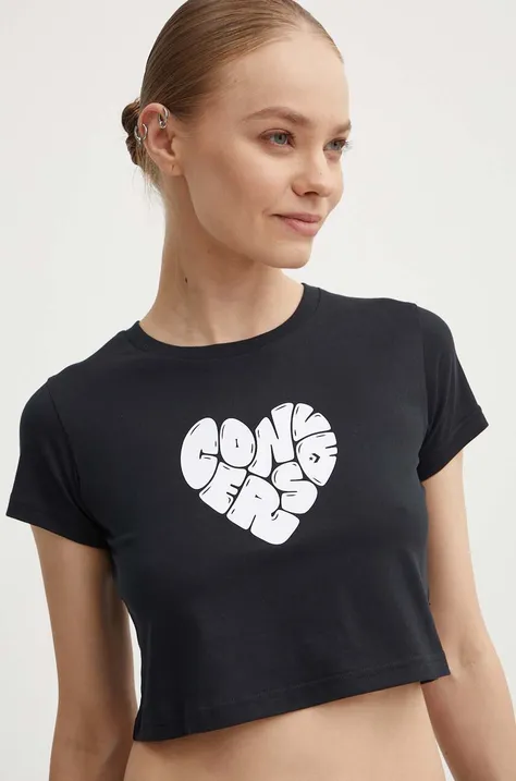 Βαμβακερό μπλουζάκι Converse γυναικείο, χρώμα: μαύρο, 10026369-A03