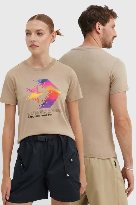 Bavlněné tričko Converse béžová barva, s potiskem, 10026364-A03