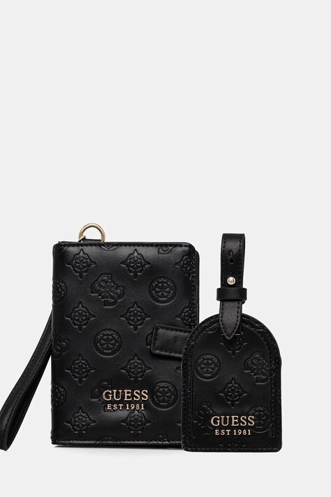 Θήκη διαβατηρίου Guess και ετικέτα αποσκευών WILDER χρώμα: μαύρο, TWX745 20370