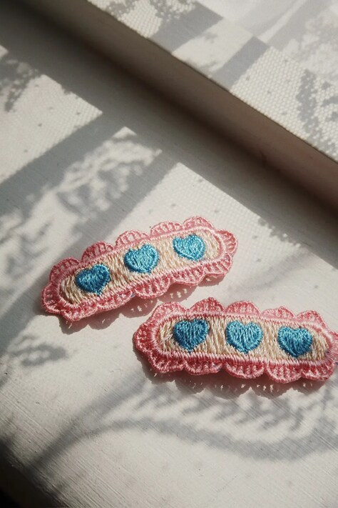 Детские заколки для волос Konges Sløjd 2 PACK HEART EMBROIDERY HAIR CLIP KS103217