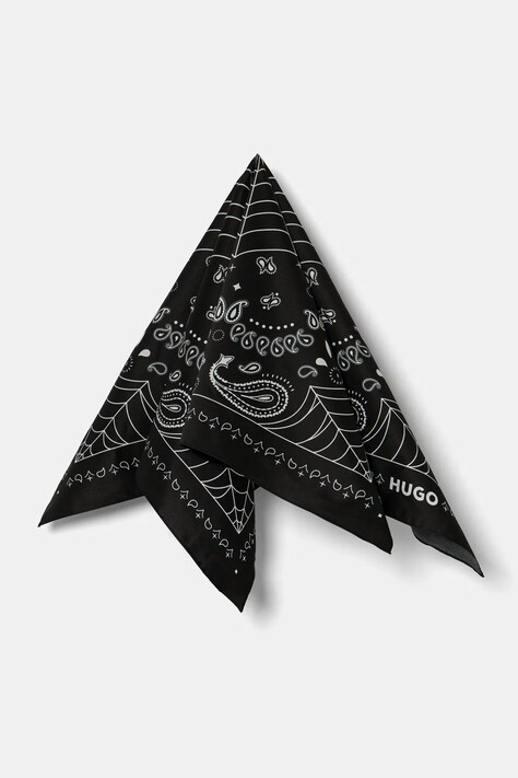 HUGO apaszka bawełniana kolor czarny wzorzysta 50536055