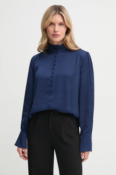 Bruuns Bazaar bluza femei, culoarea albastru marin, neted, BBW4239