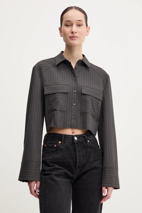 HUGO cămașă femei, culoarea gri, cu guler clasic, regular, 50531549