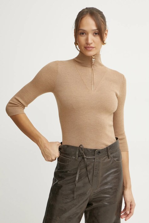 Vlněný svetr Victoria Beckham dámský, béžová barva, lehký, 1125KJU006051A