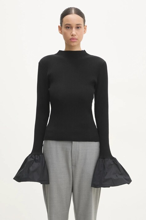 Rotate sweter damski kolor czarny lekki z półgolfem 113618100