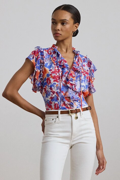 Lauren Ralph Lauren bluza femei, culoarea alb, modelator, 200957184