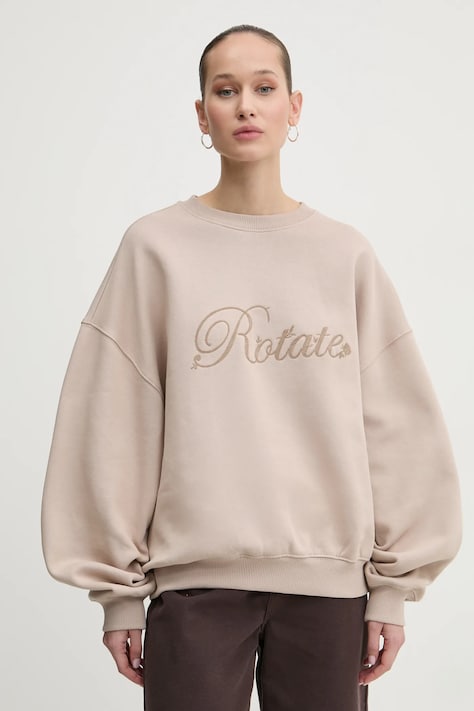 Rotate hanorac de bumbac femei, culoarea bej, neted, 1134252313