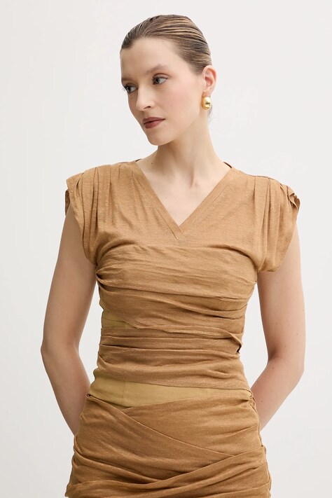 Ľanová blúzka Pinko zelená farba, jednofarebná, 104985 A2GF