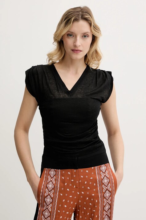Pinko bluză din in culoarea negru, uni, 104985 A2GF