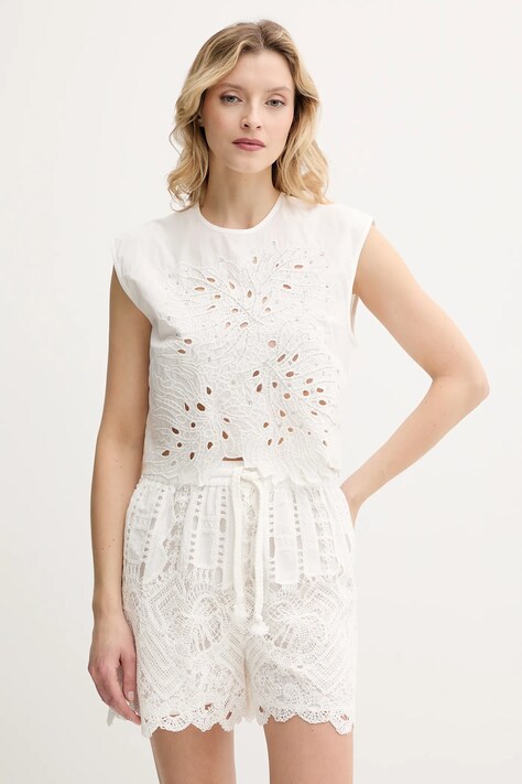 Pinko bluză din bumbac culoarea alb, cu imprimeu, 104850 A2H0