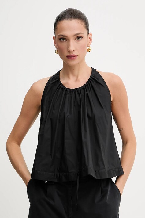 Pinko bluză din bumbac culoarea negru, uni, 104953 A2CR