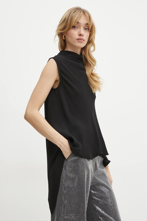 Karl Lagerfeld bluză femei, culoarea negru, uni, A1W11017
