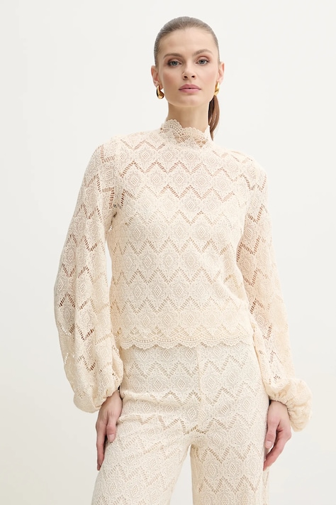 Бавовняна блузка Twinset жіноча колір бежевий однотонна 251TP2404