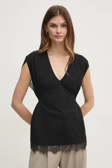 Twinset bluza femei, culoarea negru, neted, 251TP2781