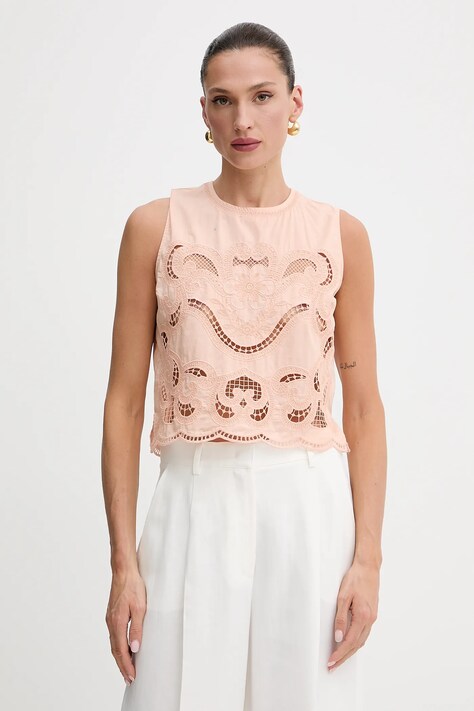 Хлопковый топ Twinset цвет оранжевый с аппликацией 251TT2165