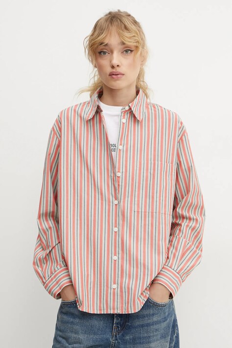 Marc O'Polo camasa din bumbac femei, culoarea portocaliu, cu guler clasic, relaxed, 5000005494