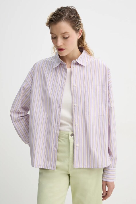 Marc O'Polo camasa din bumbac femei, culoarea violet, cu guler clasic, relaxed, 5000006198