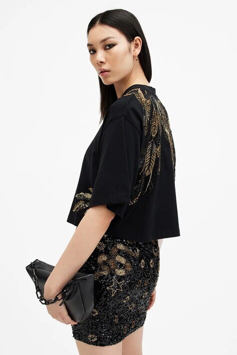 AllSaints tricou din bumbac MEL femei, culoarea negru, W086JB