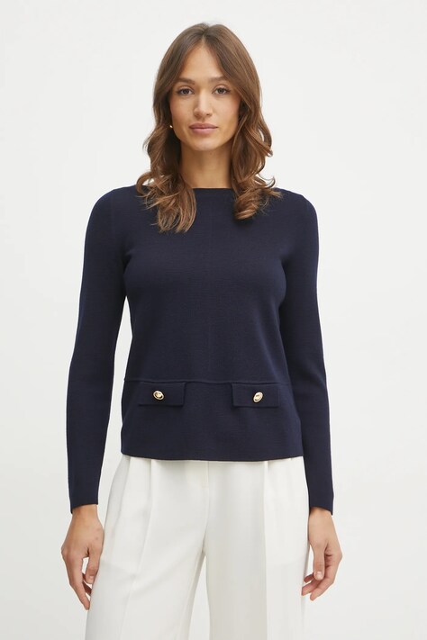 Вълнен пуловер Luisa Spagnoli дамски в тъмносиньо от лека материя 58599