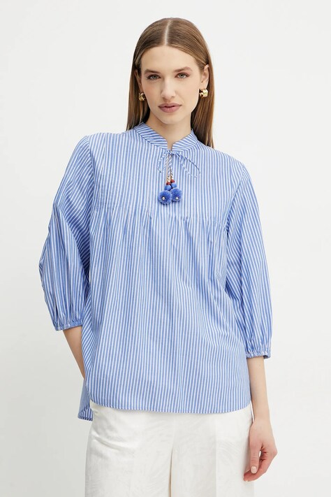 Bavlněná halenka Luisa Spagnoli dámská, modrá barva, vzorovaná, 541797