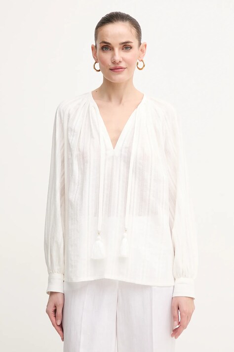 Luisa Spagnoli bluză din bumbac femei, culoarea alb, uni, 541818