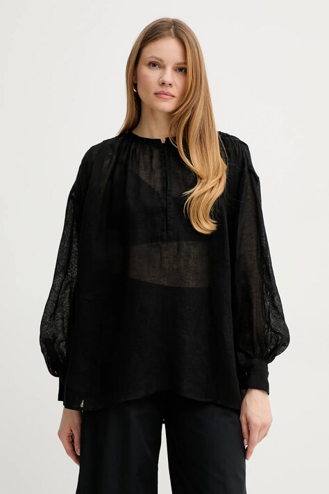Luisa Spagnoli bluză din in culoarea negru, uni, 542157