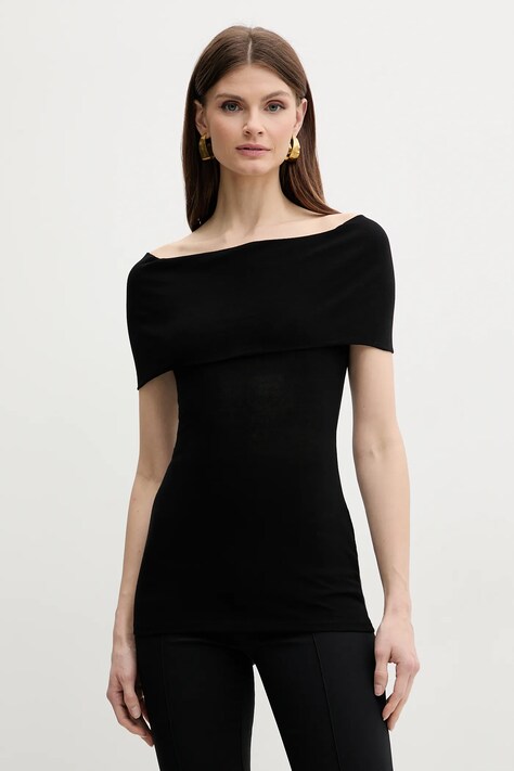 Marella bluză din bumbac TIMORE femei, culoarea negru, uni, 2513941055200