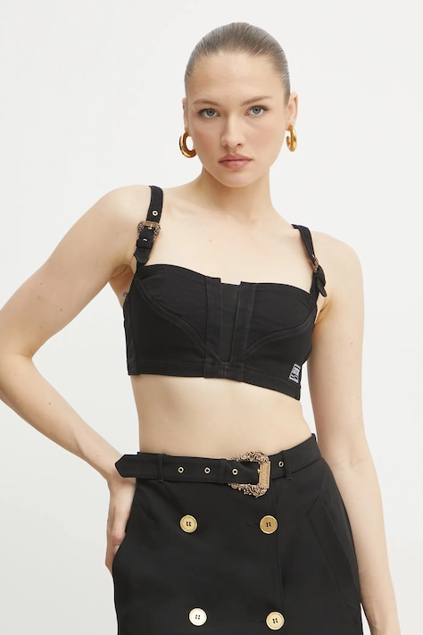 Versace Jeans Couture top jeansowy damska kolor czarny gładka 78HAM250 DW040L54
