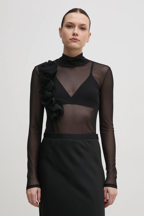 Sisley camicia a maniche lunghe donna colore nero 3HC7L106Y