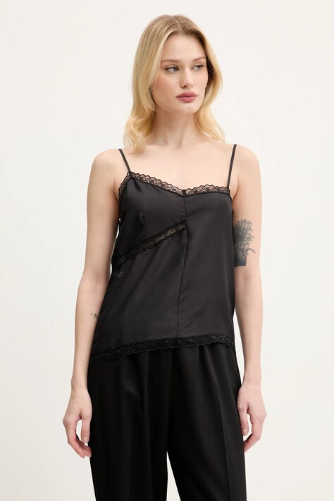 MM6 Maison Margiela bluza de matase femei, culoarea negru, neted, S52NC0344.M35244