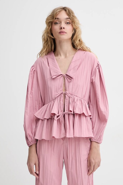 Stine Goya cămașă culoarea roz, cu guler clasic, relaxed, SG-SS25-T054-2342