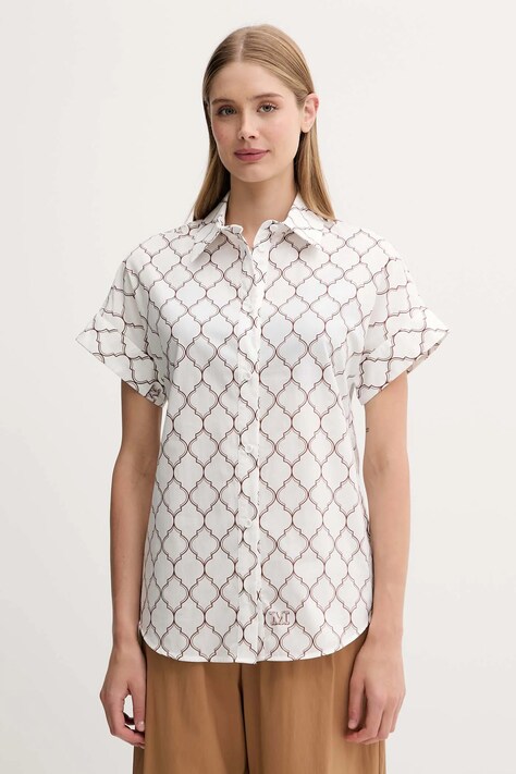 Max Mara Beachwear cămașă din bumbac culoarea alb, cu guler clasic, regular, 2516111029600