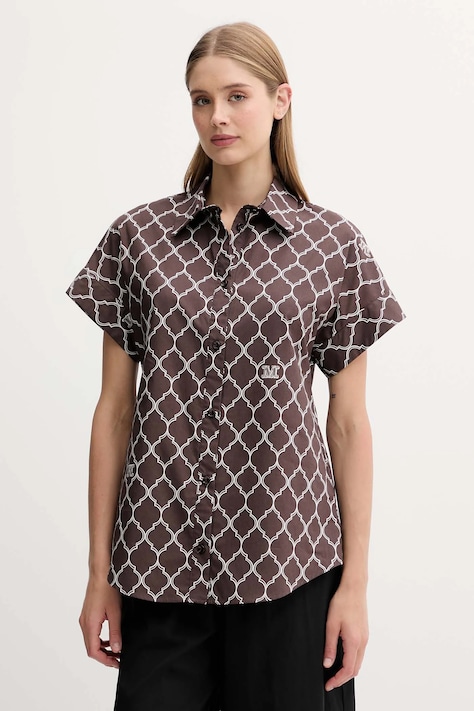 Βαμβακερό πουκάμισο Max Mara Beachwear χρώμα: καφέ, 2516111029600