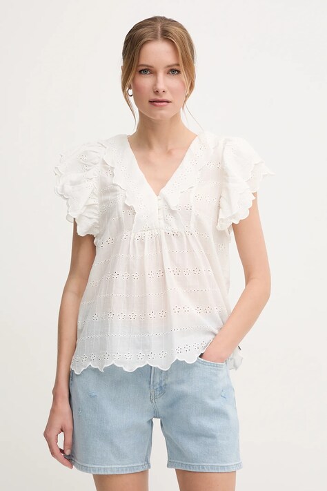 Pepe Jeans bluză din bumbac DAME femei, culoarea bej, in modele florale, PL305023