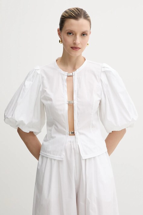 Pinko bluză din bumbac culoarea alb, uni, 105185 A2LD