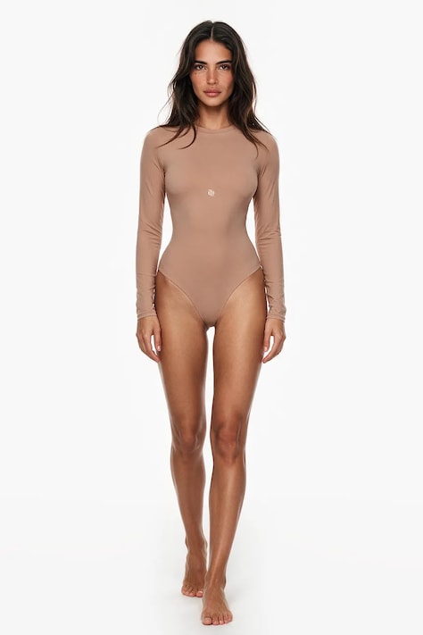 GOD SAVE QUEENS Body dámske LONG SLEEVE CREW-NECK BODYSUIT béžové hladké GSQ-139-371