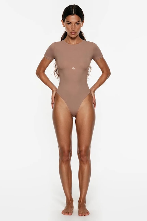 GOD SAVE QUEENS Body dámské T-SHIRT BODYSUIT béžové hladké GSQ-139-373