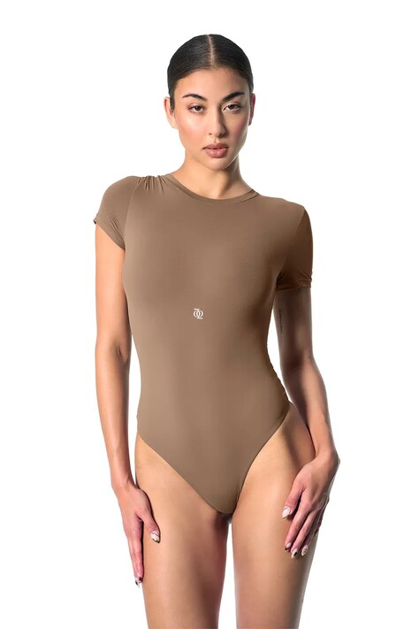 GOD SAVE QUEENS body damskie T-SHIRT BODYSUIT beżowe gładkie GSQ-139-373