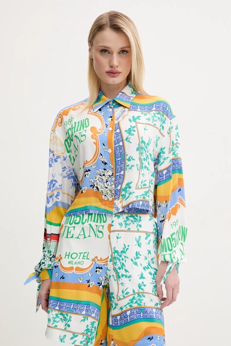 Košile Moschino Jeans dámská, bílá barva, relaxed, s klasickým límcem, 0217 3735