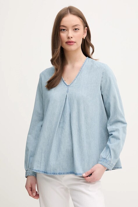 Хлопковая блузка United Colors of Benetton однотонная 5RZKDQ0BD