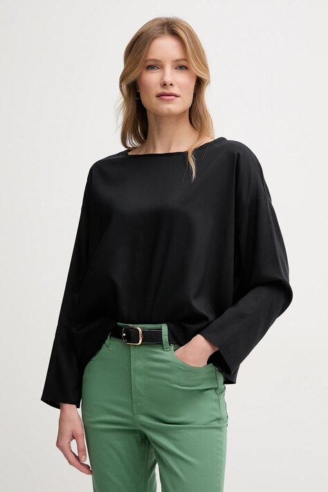 United Colors of Benetton bluză femei, culoarea negru, uni, 52M9DQ0B7