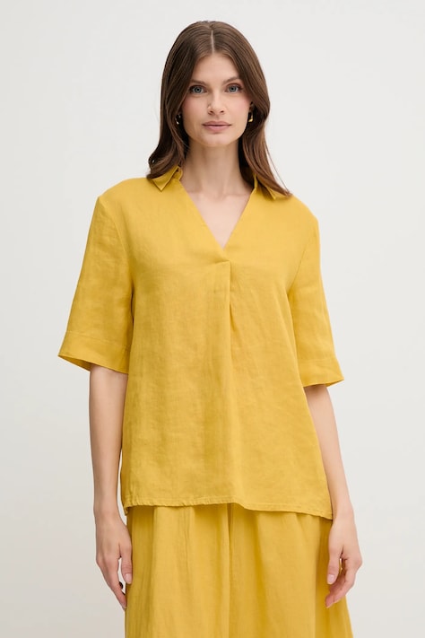 United Colors of Benetton bluză din in culoarea galben, uni, 5BMLDQ0B6