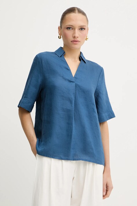 Льняная блузка United Colors of Benetton однотонная 5BMLDQ0B6