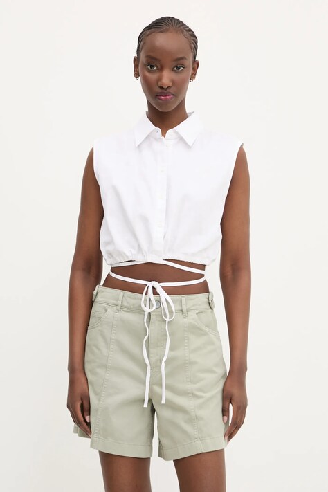 Памучна риза Hugo Blue дамска в бяло със стандартна кройка с класическа яка 50537840