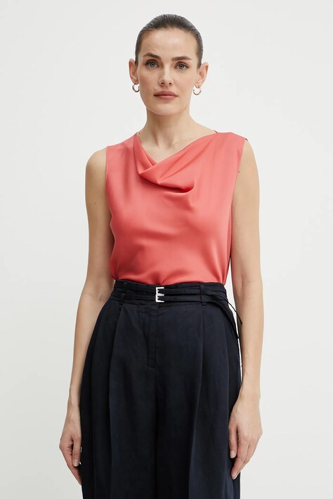 BOSS bluză de mătase culoarea roz, uni, 50537652