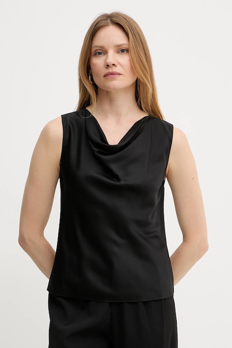 Svilena bluza BOSS ženska, črna barva, 50537652
