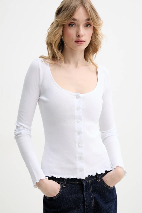 Rotate longsleeve din bumbac femei, culoarea alb, 113786400