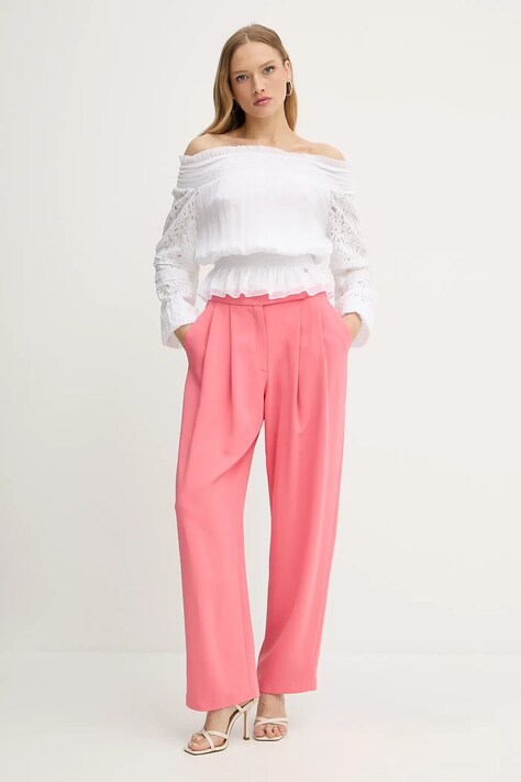 Guess bluză din amestec de matase AUDREY culoarea alb, cu imprimeu, W5GH0S WE550