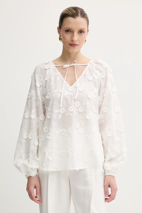 Guess bluză PELARI culoarea alb, cu imprimeu, W5GH0Y WHAJ0