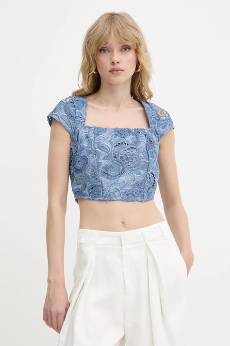 Хлопковая блузка Guess DOMITILLE однотонная W5GH65 WH521